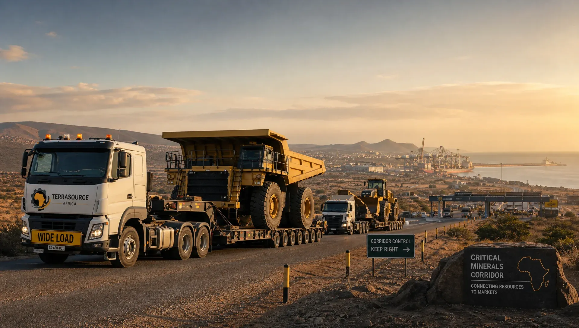 Heavy equipment logistics route showing coordinated sourcing and delivery across Africa's critical mining corridors.