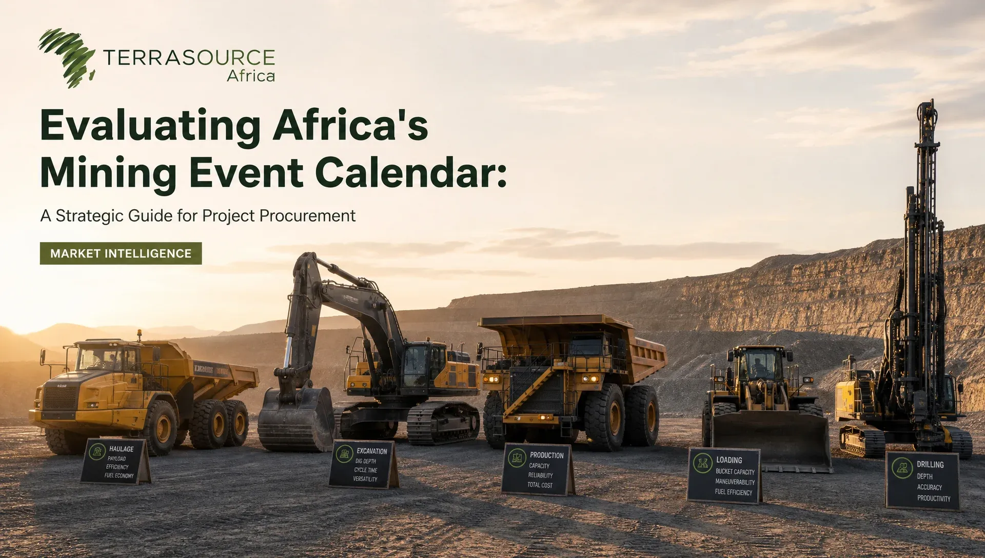 Map of Africa highlighting key mining conference locations like Cape Town and Johannesburg, illustrating strategic procurement routes for heavy equipment.