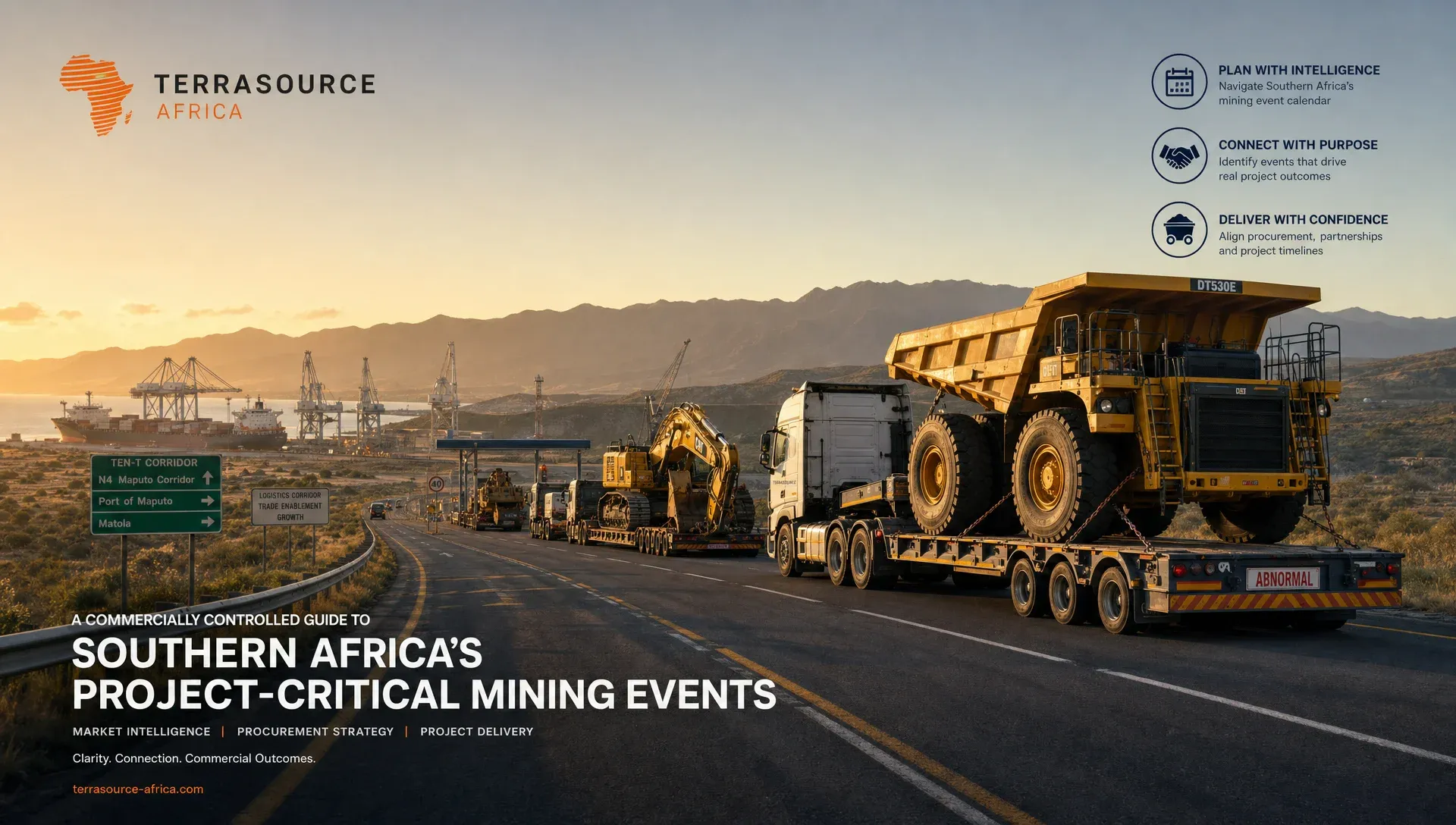 Map illustrating strategic procurement decisions for mining equipment sourcing based on Southern African conference locations like Cape Town and Johannesburg.